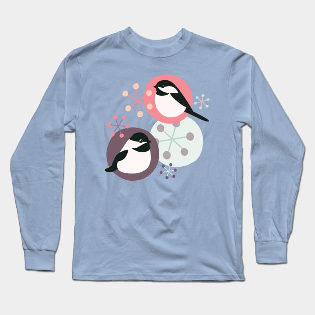 Christmas Chickadees Long Sleeve T-Shirt by divafern